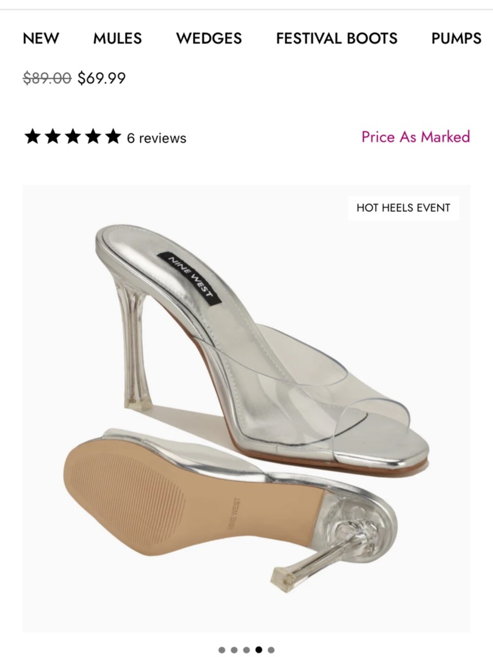 Nine West Kisco Mule Sandals Clear Lucite Silver Mule Heels NWT IN BOX SZ 8